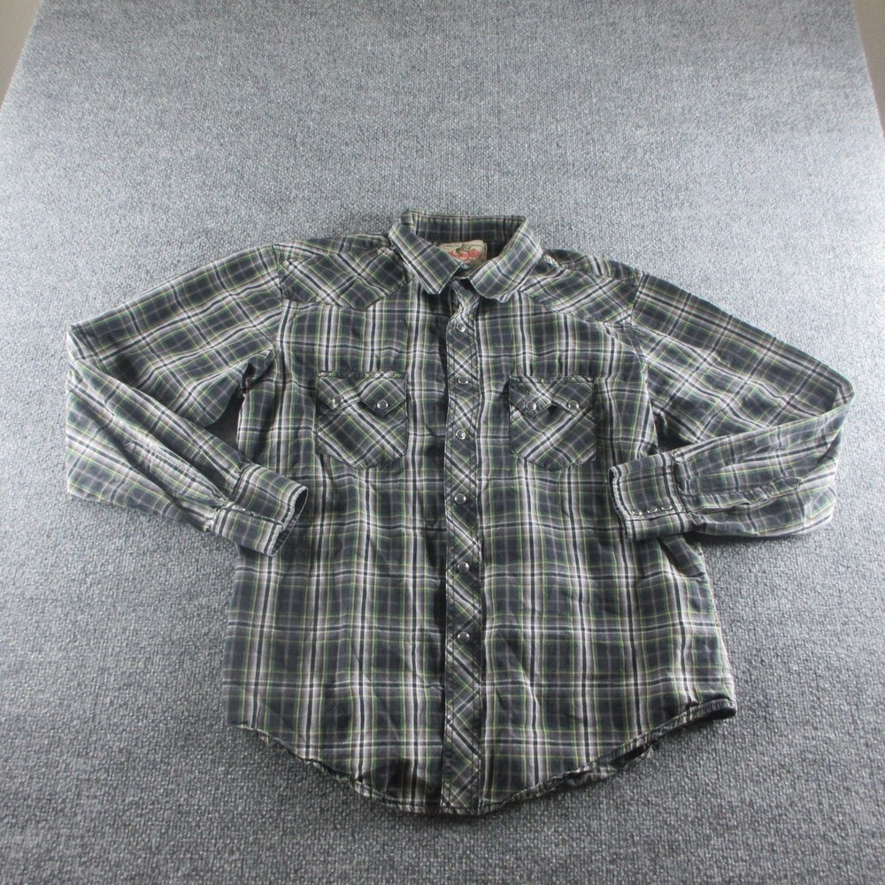 Wrangler Shirt Mens M Green Plaid Long Sleeve Pearl Snap Western Rodeo Casual‎